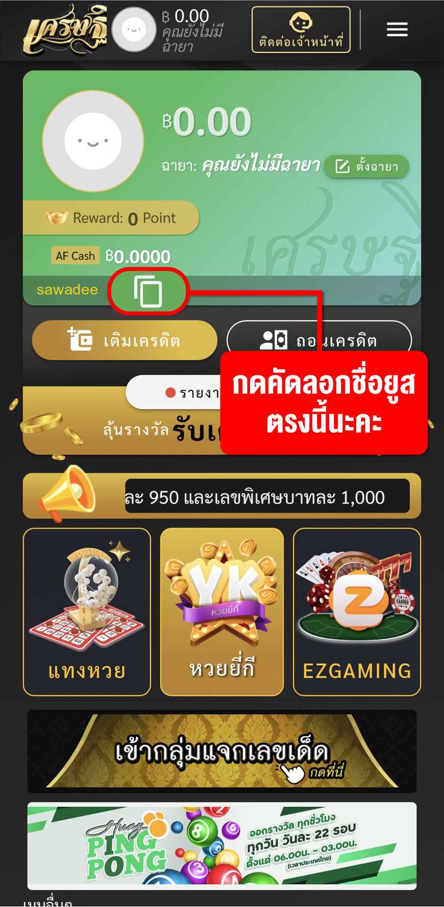 ดูชื่อผู้ใช้งาน